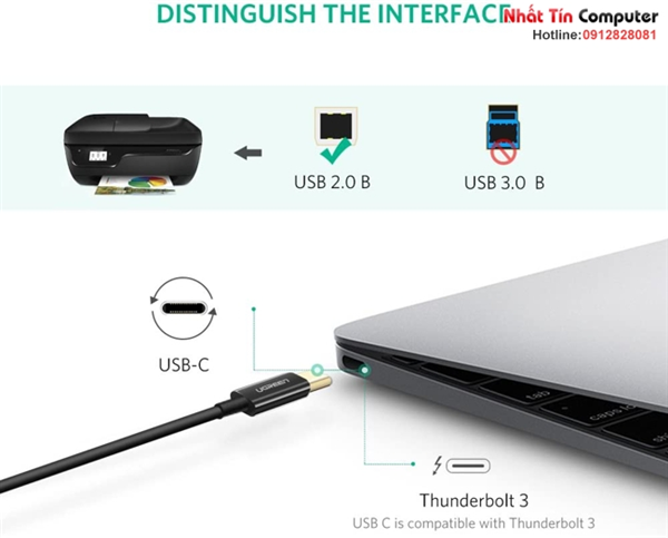 Cáp máy in USB 2.0 Type-C to USB Type-B dài 2M Ugreen 50446 (Màu đen)