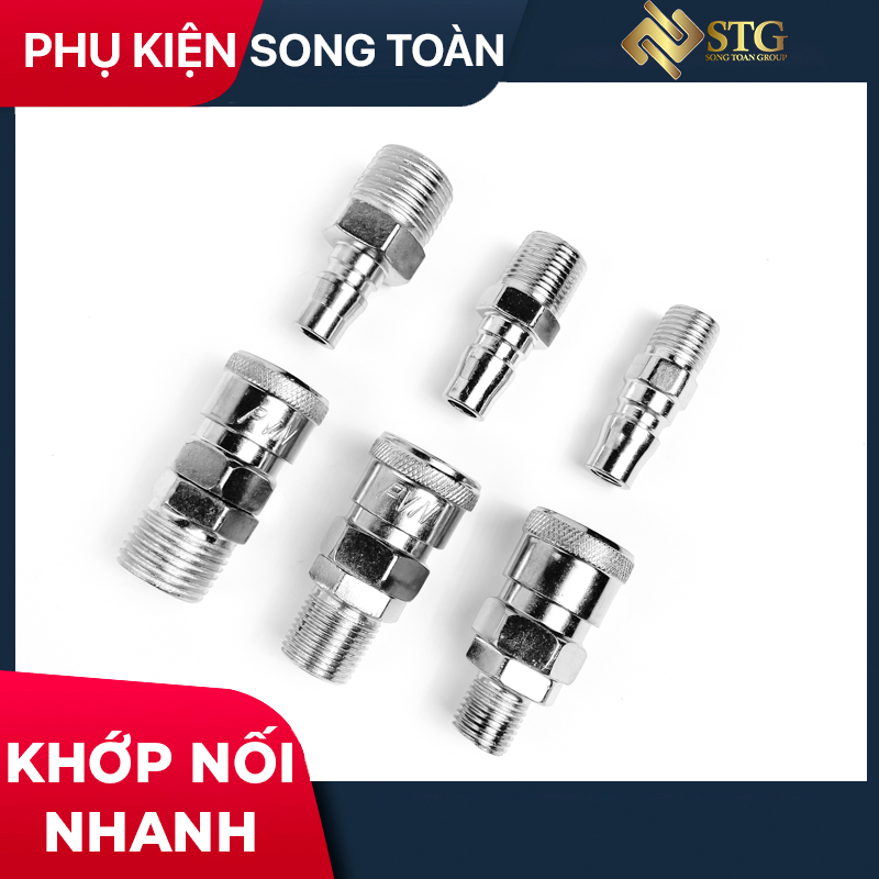 Bộ Khớp Nối SM PM Trục Bi & Nối Nhanh Ổ Bi Đầu Đực Cái  - Kết Nối Ren Ngoài - Bằng Thép Mạ Crom