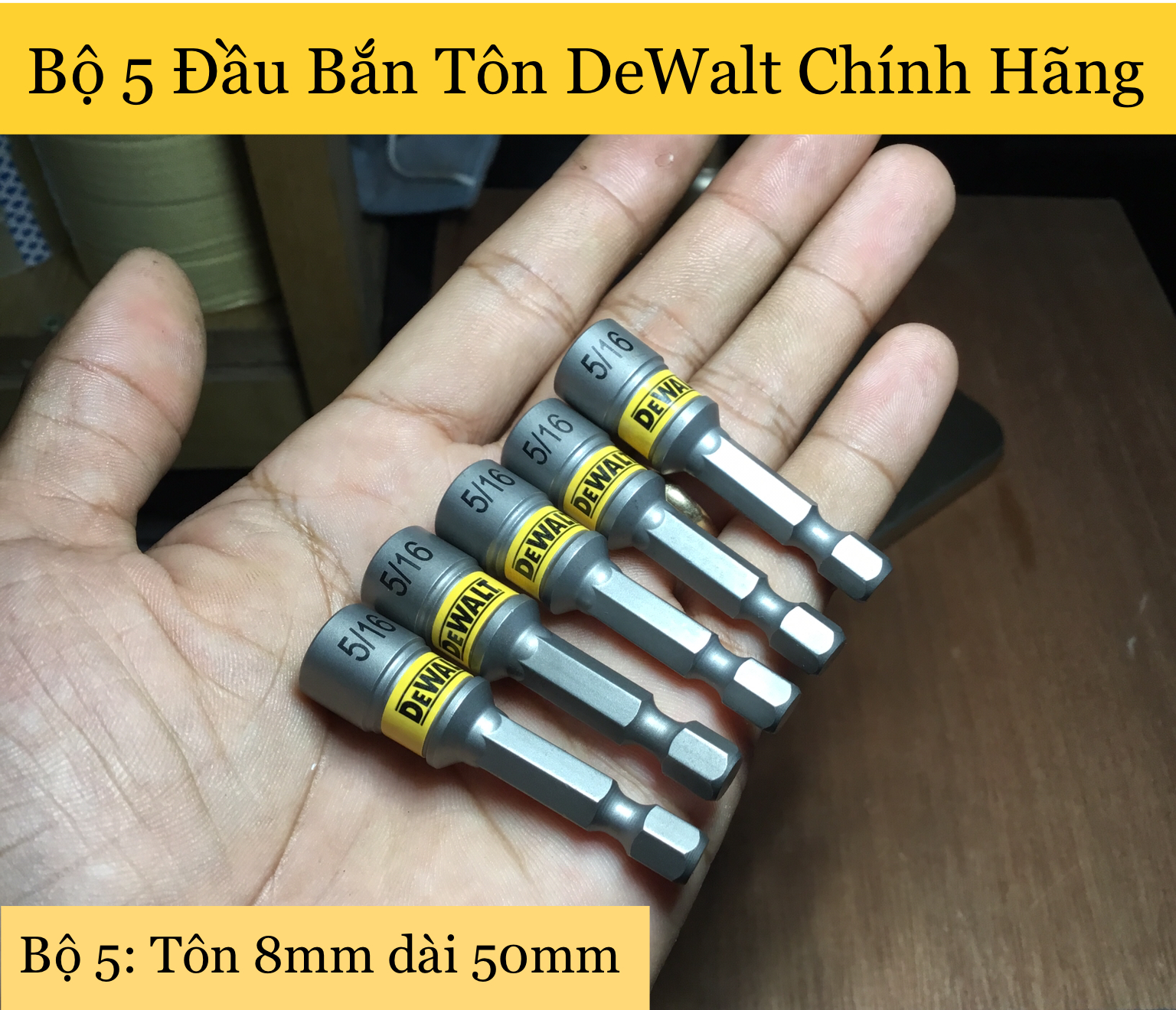[HCM]Bộ 5 Đầu Bắn Tôn DeWalt Mác Thép Cao 8mm