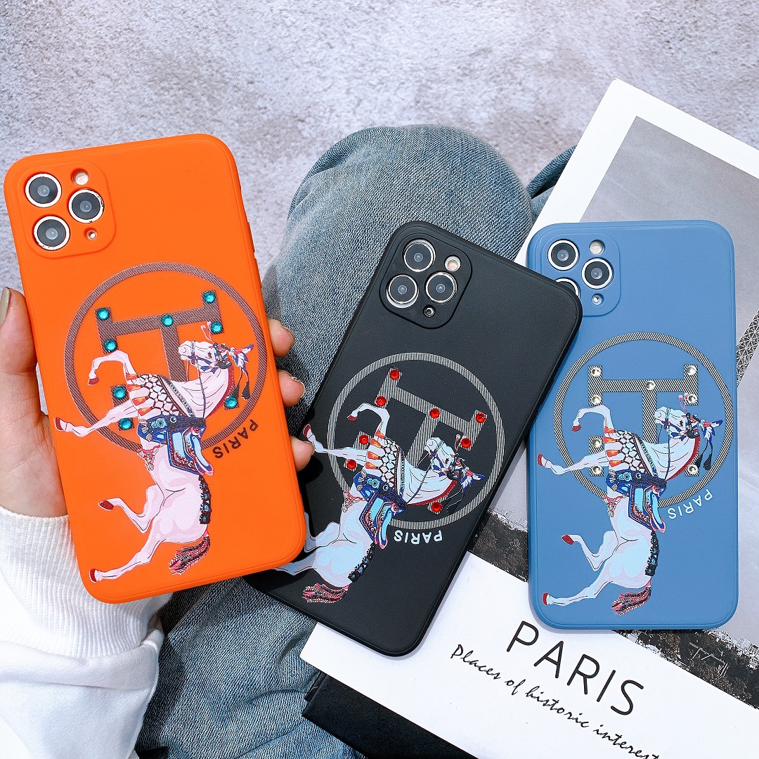 Ốp Lưng Silicon Màu Bảo Vệ CAMERA Đính Đá Hermes Paris