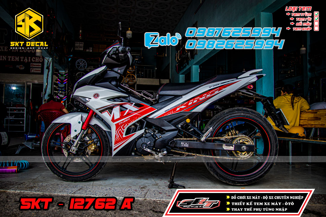 tem rời xe exciter 150 trắng đỏ mx king