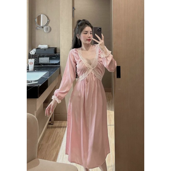Đầm ngủ tiểu thư chất Lụa Latin mềm mát Đồ ngủ nữ cao cấp
