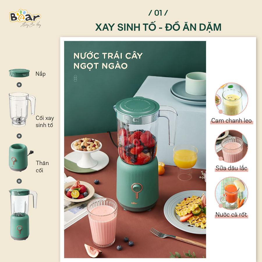 MÁY XAY SINH TỐ 3 CỐI BEAR CHÍNH HÃNG