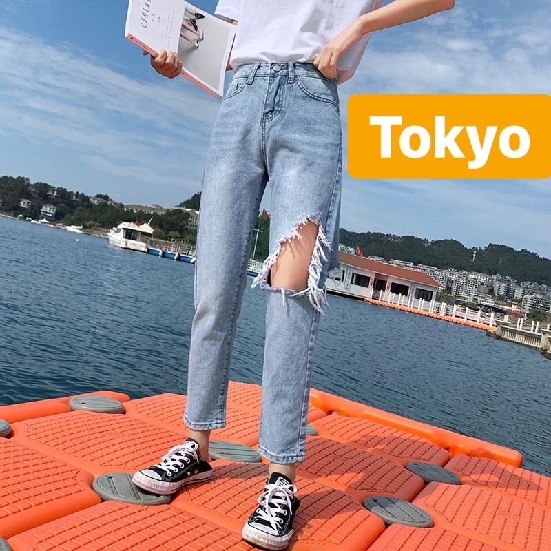 QUẦN JEAN BAGGY NỮ CHẤT BÒ XANH RÁCH ĐÙI MỚI LƯNG CAO NÂNG MÔNG HIROSHI CAO CẤP TOKY-3104 - TOKYO FASHION