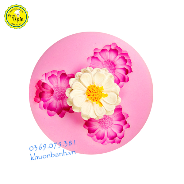 Khuôn silicon vỉ 3 hoa cúc bông 3cm