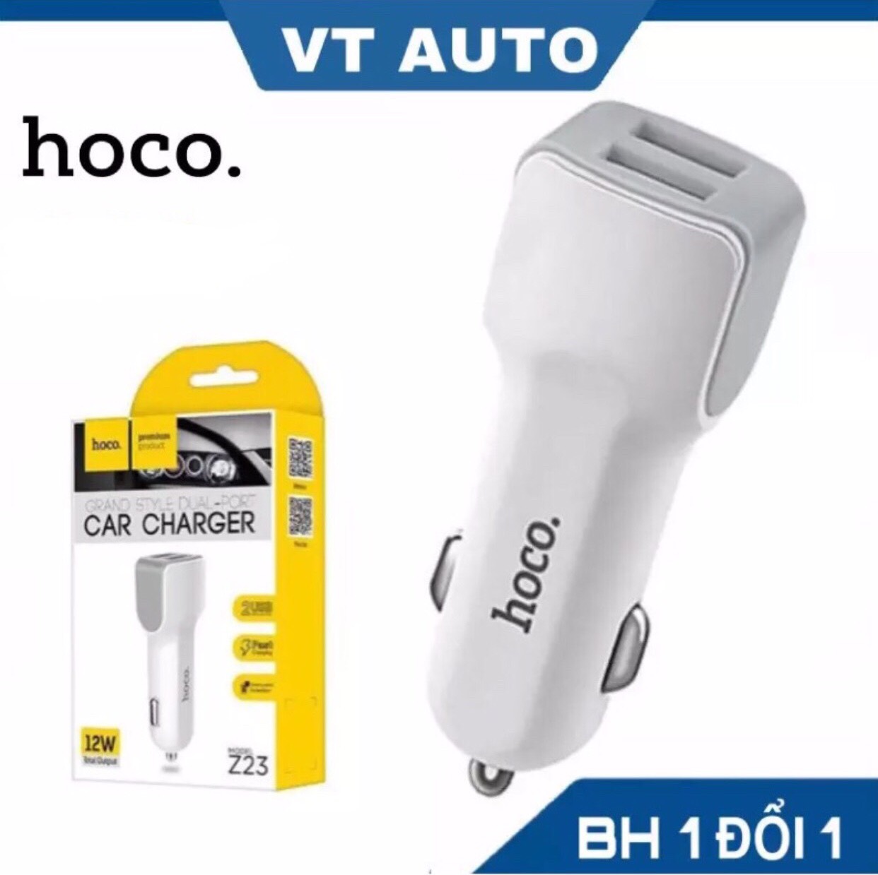 Tẩu sạc nhanh trên oto xe hơi 2 cổng sạc 2.4A Hoco z24 - cốc sạc trên ô tô nhỏ gọn - VT auto