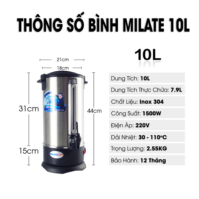 Bình Đun Nước Nóng Milate 10L 16L