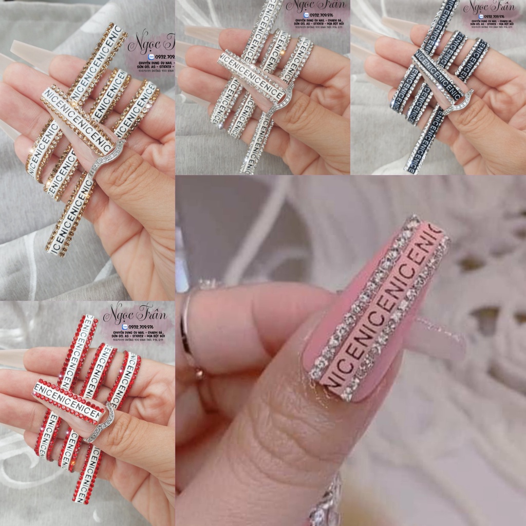 Cuộn charm dây đá viền chữ nice trang trí móng