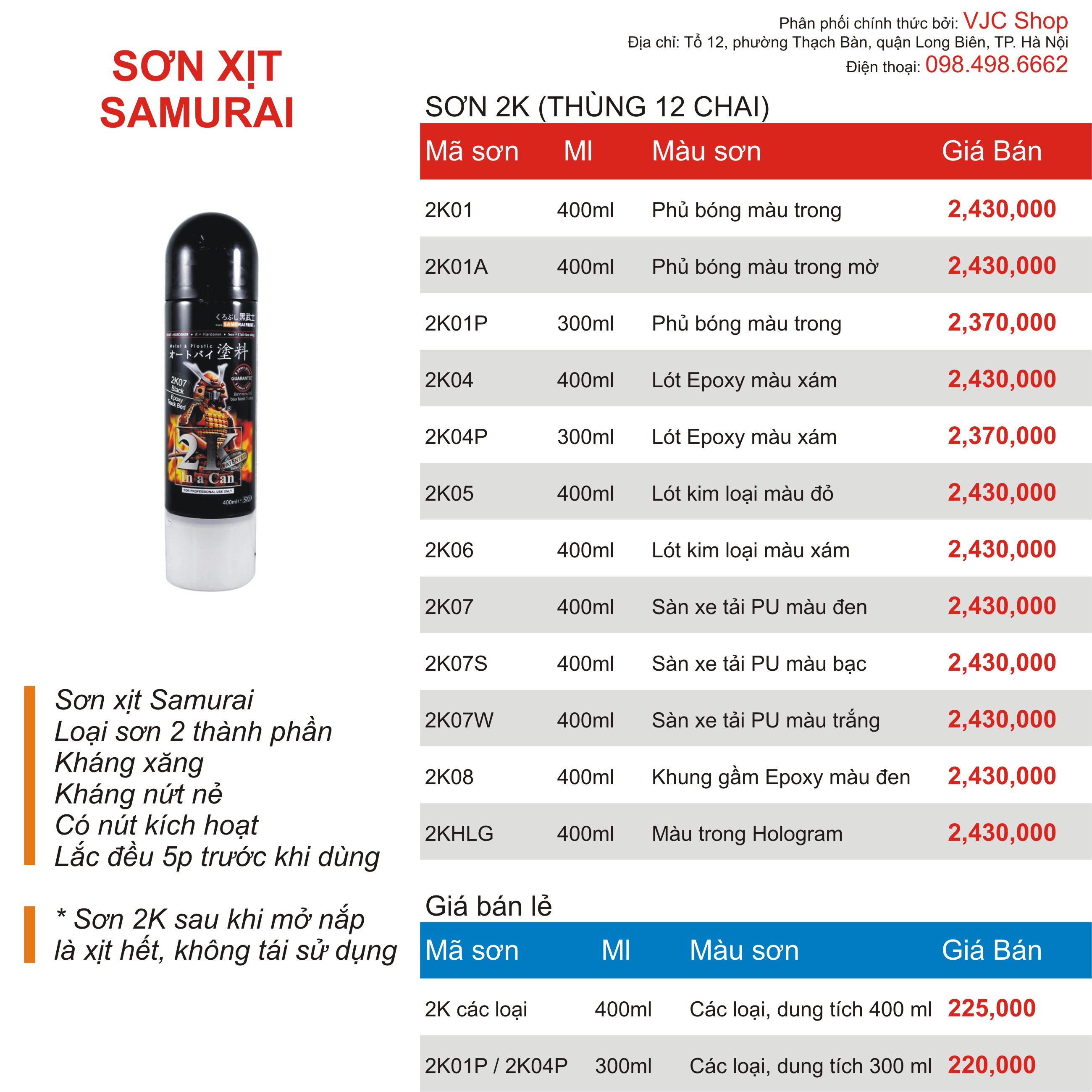 Chai sơn xịt sơn xe máy Samurai MÀU XANH ĐẬM y367