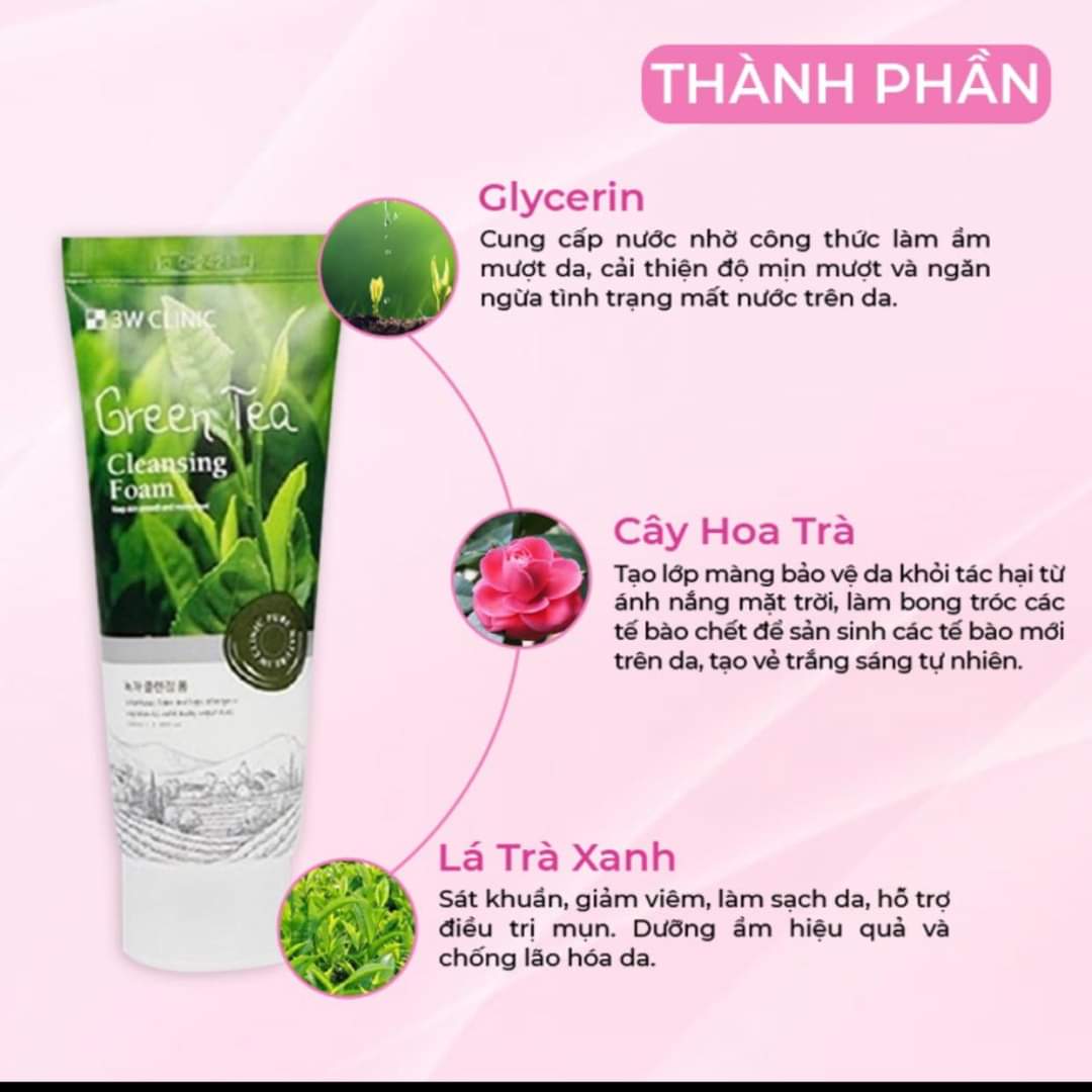Sữa rữa mặt trà xanh 3W hàn quốc