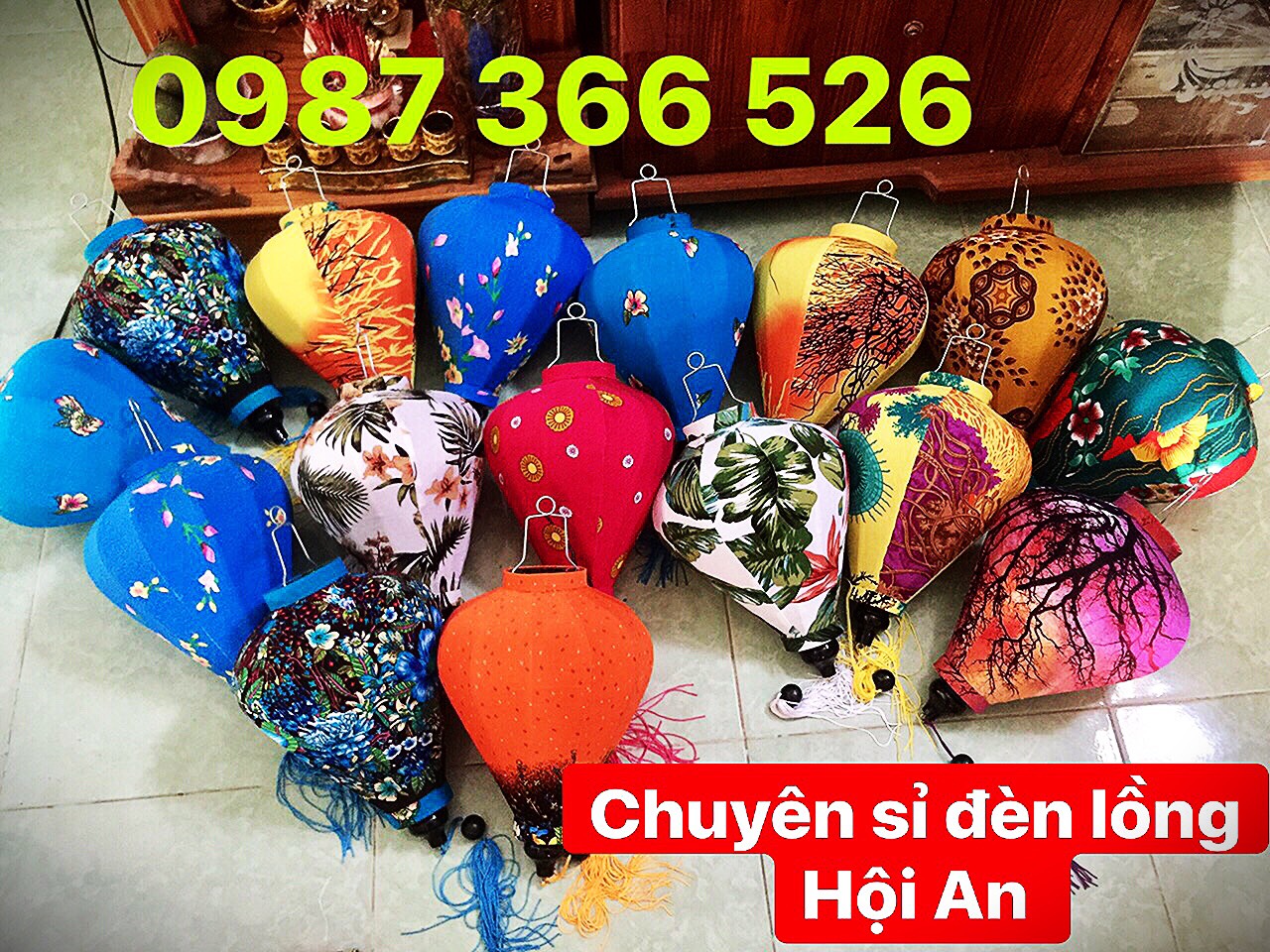 Combo 20 đèn lồng Hội An vải lanh hoa size 30 cm