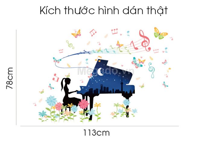 [HCM]DECAL DÁN TƯỜNG CÔ GÁI ĐÁNH ĐÀN