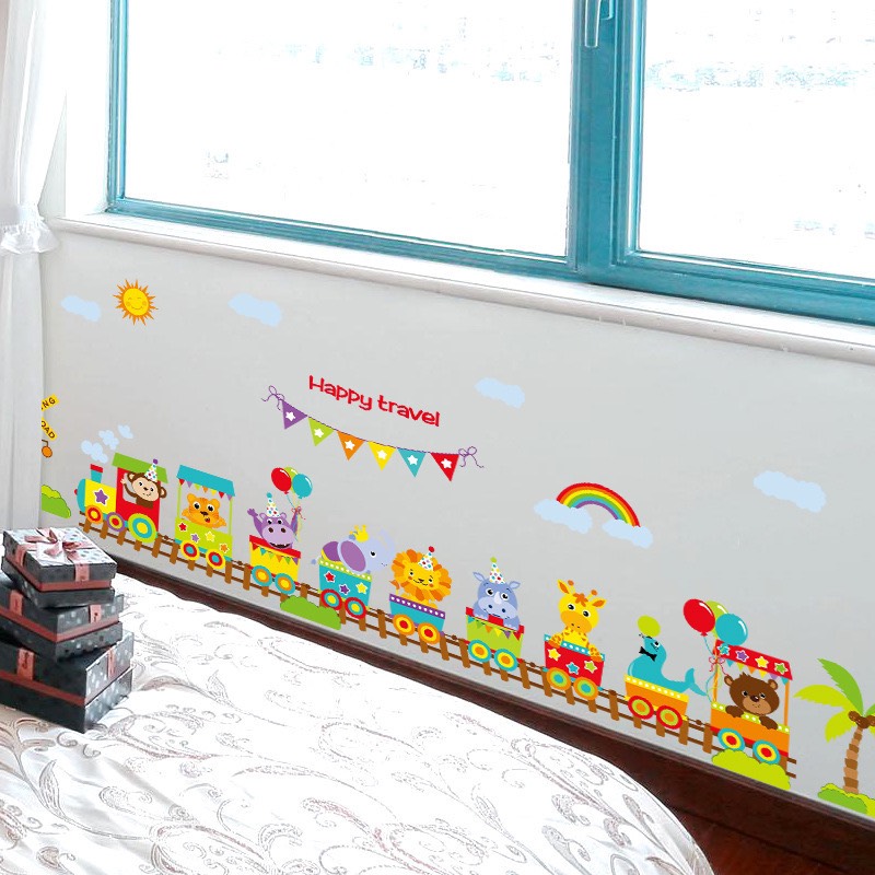Decal dán tường cho bé TÀU HAPPY SK9011 . Đề can dán phòng Tranh dán tường cho bé