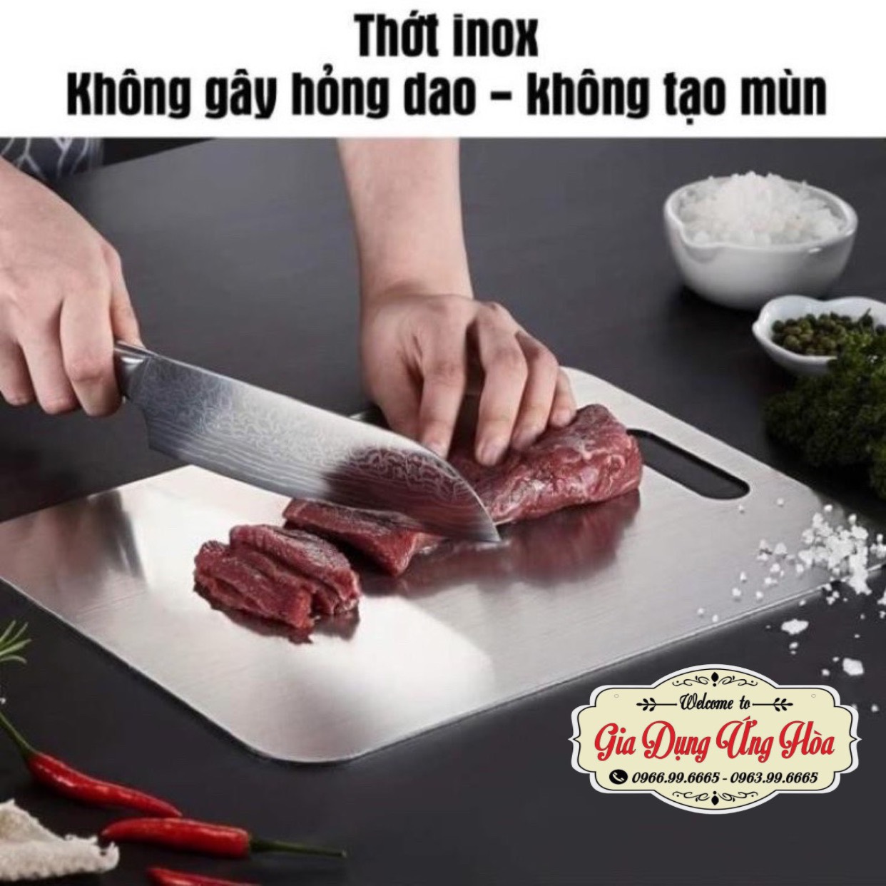 THỚT INOX 304 CAO CẤP SIZE LỚN Kháng Khuẩn Cường Lực- Vệ Sinh Dễ Dàng- Rã Đông Nhanh - Chống Ẩm Mốc