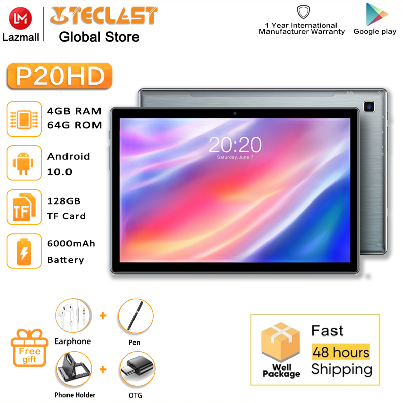 Teclast P20HD Android Tablets Android 10.0 OS 10.1 Inch 4GB RAM 64GB ROM 1920×1200 6000mAh Tablet Battary