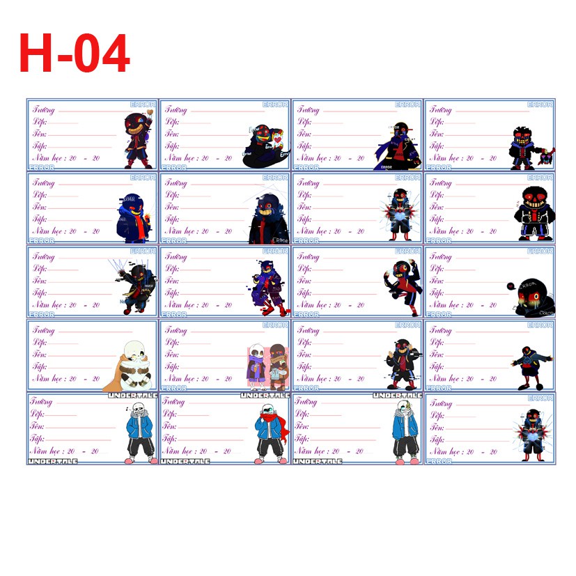 Nhãn vở  ERRORR! SANS các mẫu mới lung linh ( 1 set 20 nhãn vở)