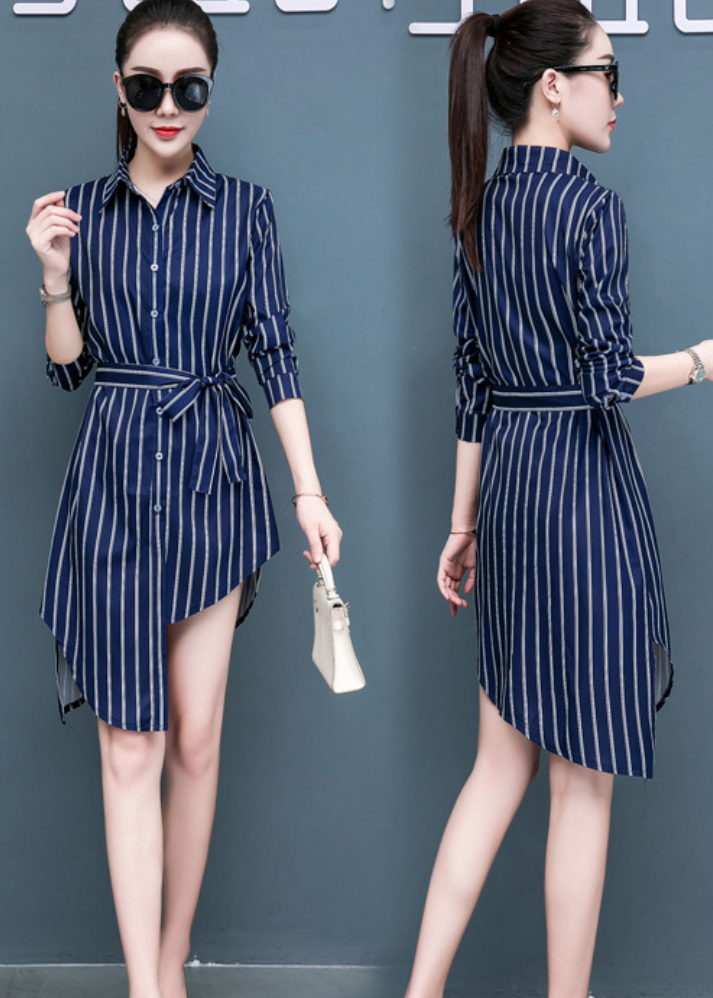 Đầm Sơ Mi Lệch Tà Thắt Dây Eo Cá Tính DN067 MayHomes Sơ Mi Nữ Form Dài