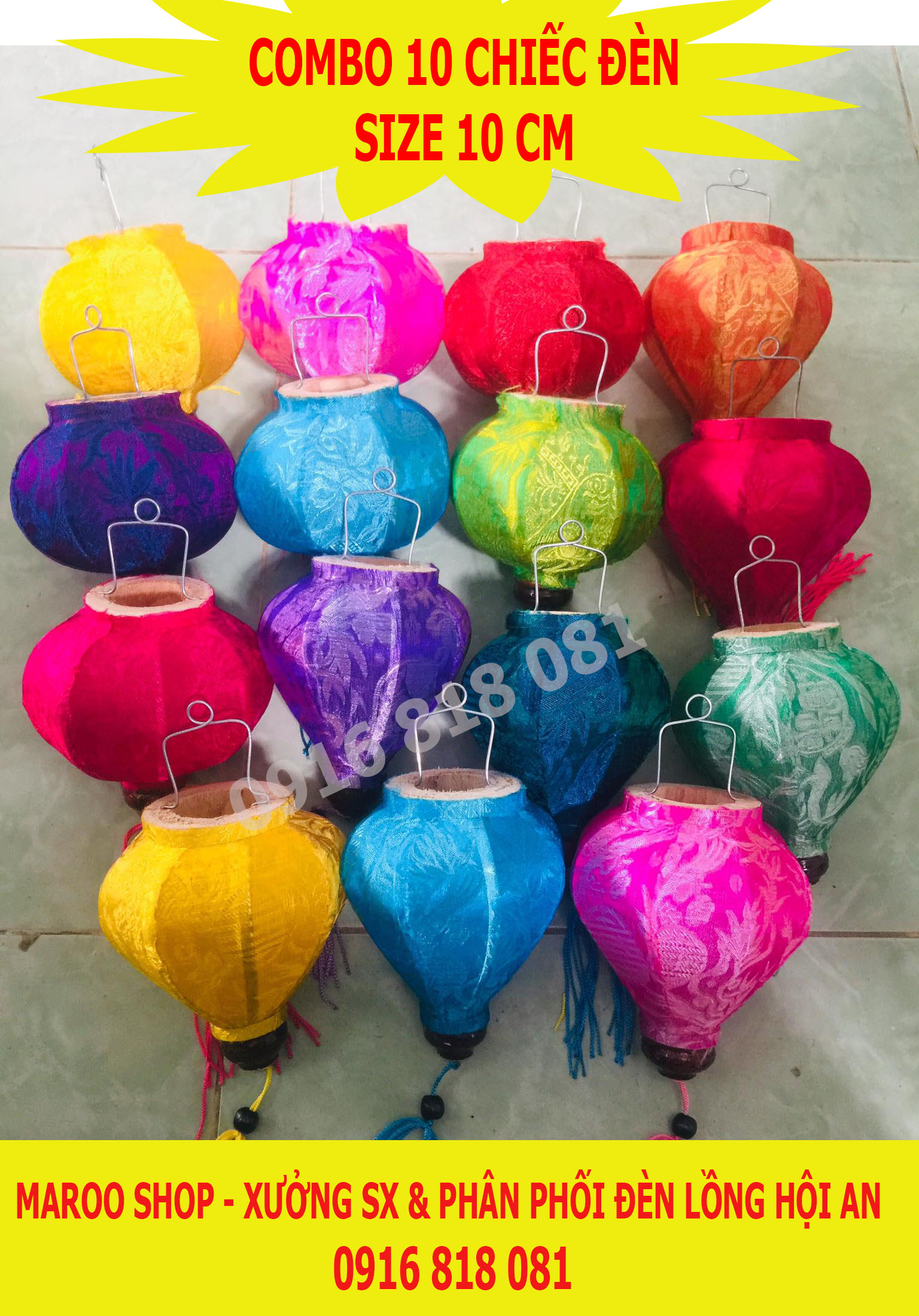 COMBO 10 ĐÈN LỒNG HỘI AN VẢI LỤA SIZE MINI 10 CM SIÊU XINH