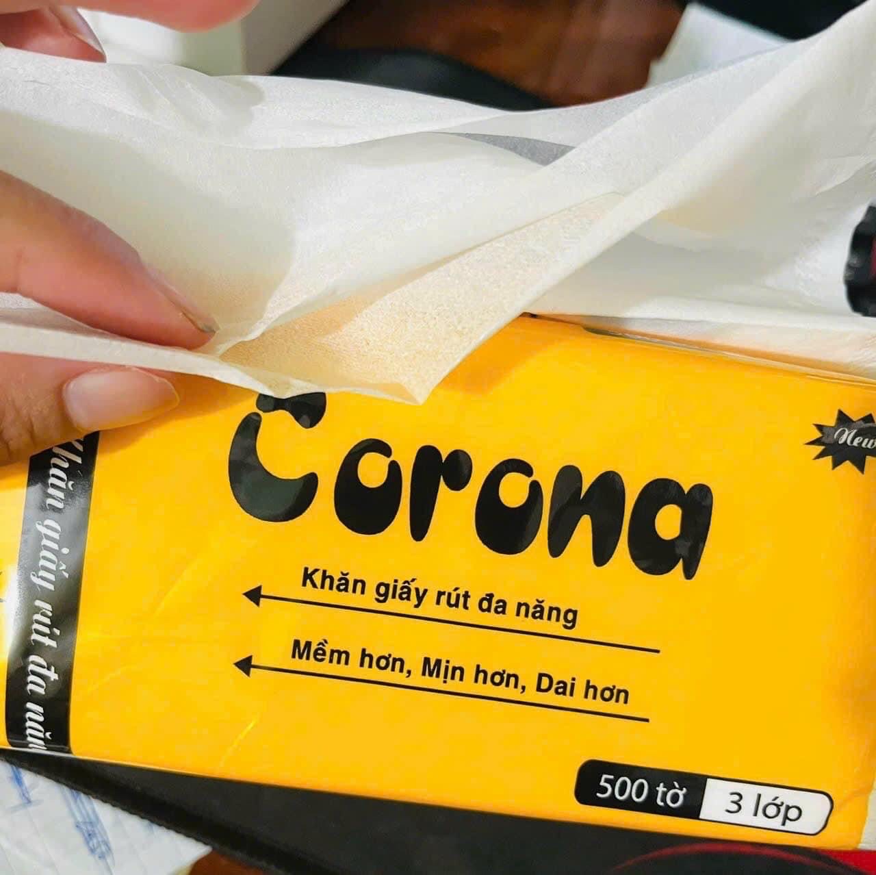 Khăn Giấy Rút Corona lụa 3 lớp 500 Tờ