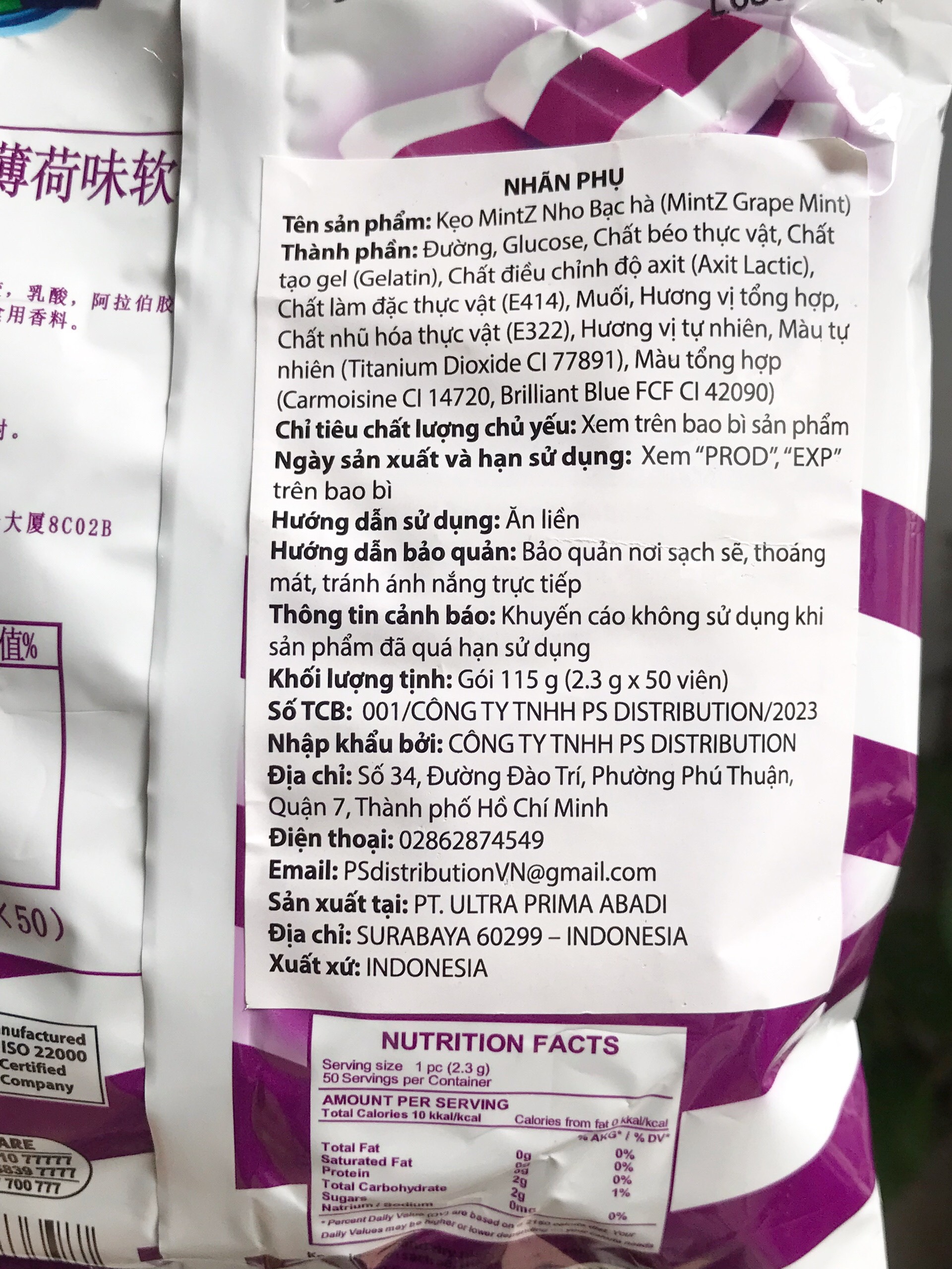 Kẹo Mềm MintZ Grapemint Vị Nho Bạc Hà (Gói 115g - Tím)