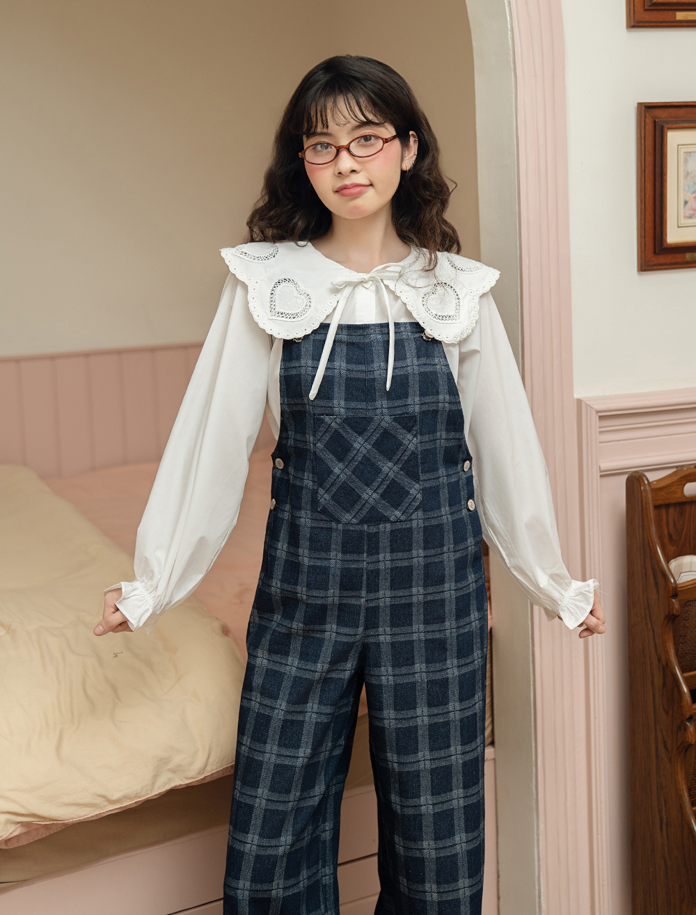 BLEUBIRD Quần yếm denim kẻ caro Robin Dungaree