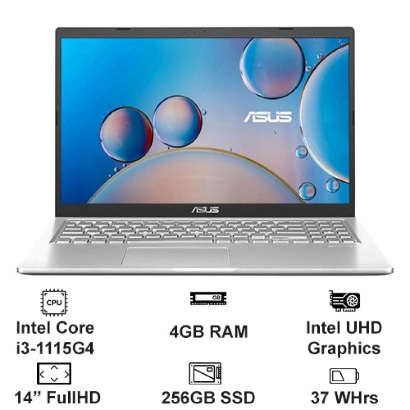 Laptop Asus X415EA-EK675T/ Bạc/ Intel Core i3-1115G4 (up to 4.1Ghz, 6MB)/ RAM 4GB/ 256GB SSD/ Intel UHD Graphics/ 14 inch FHD/ Win 10/ 2Yrs