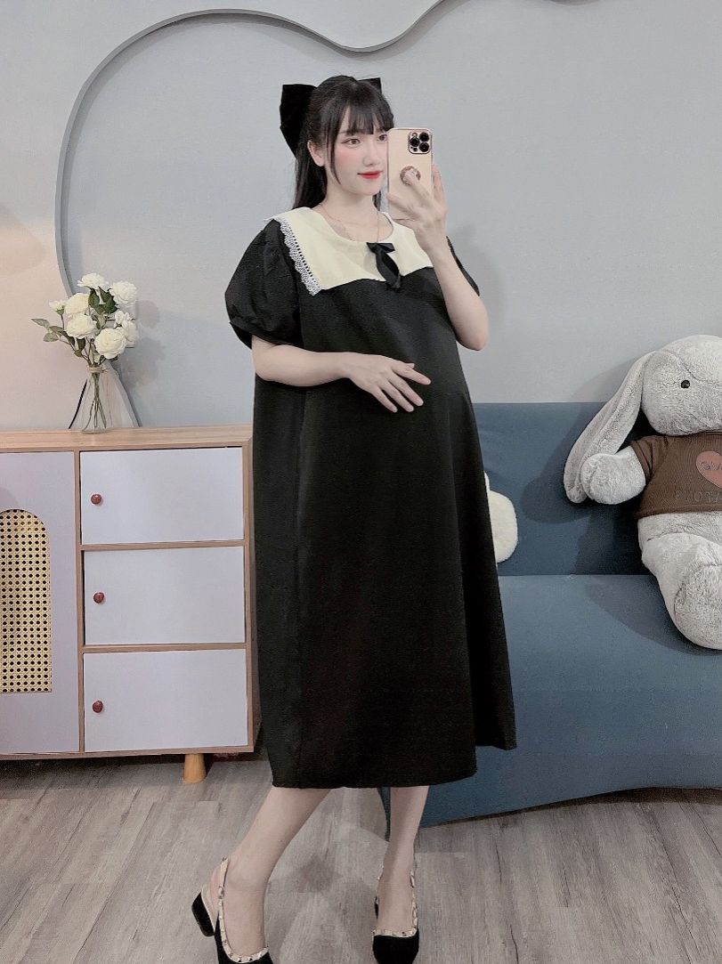 Váy bầu bigsize đến 100kg dáng công sở phối nơ cổ