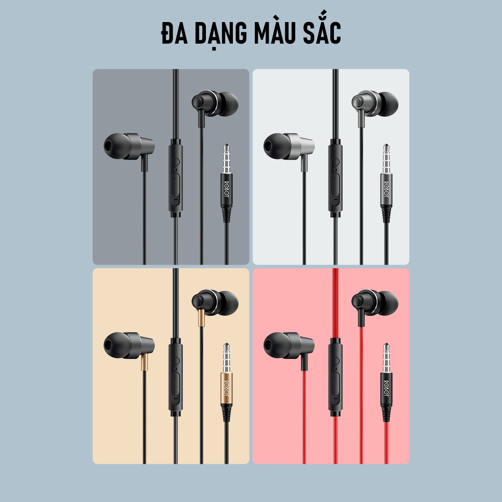 Tai nghe có dây Robot RE240S  thiết kế nhét tai âm thanh hd trong rõ có micro đàm thoại cổng 3.5mm bass tương thích  samsung oppo xiaomi huawei