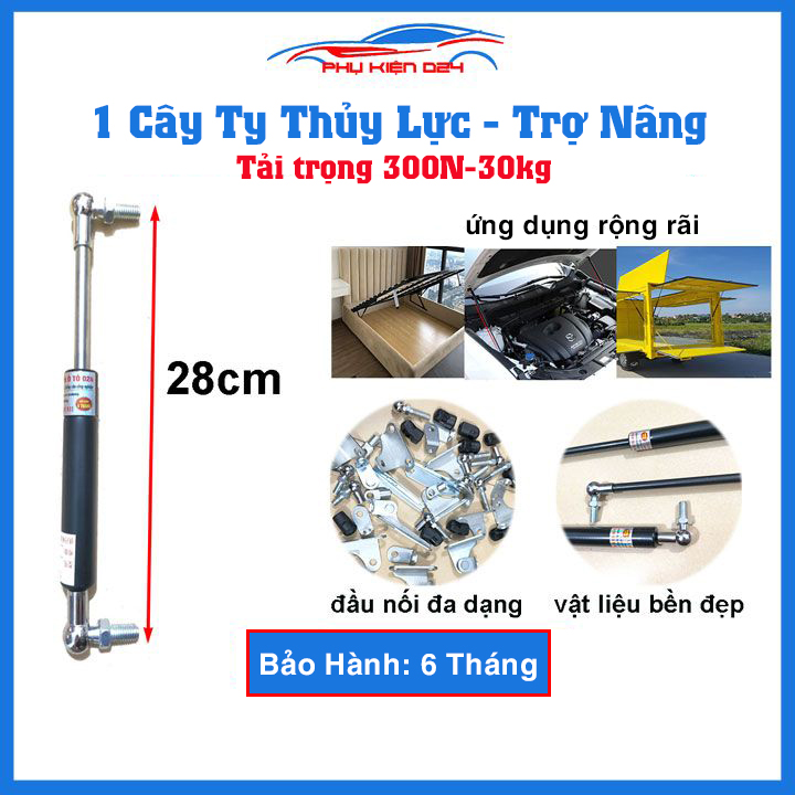 1 Cây ty thủy lực, ben hơi dài 28cm chịu lực 300N-30kg/1 cây chống nắp capo, cốp ô tô, cánh cửa công nghiệp trợ nâng, trợ lực tốt
