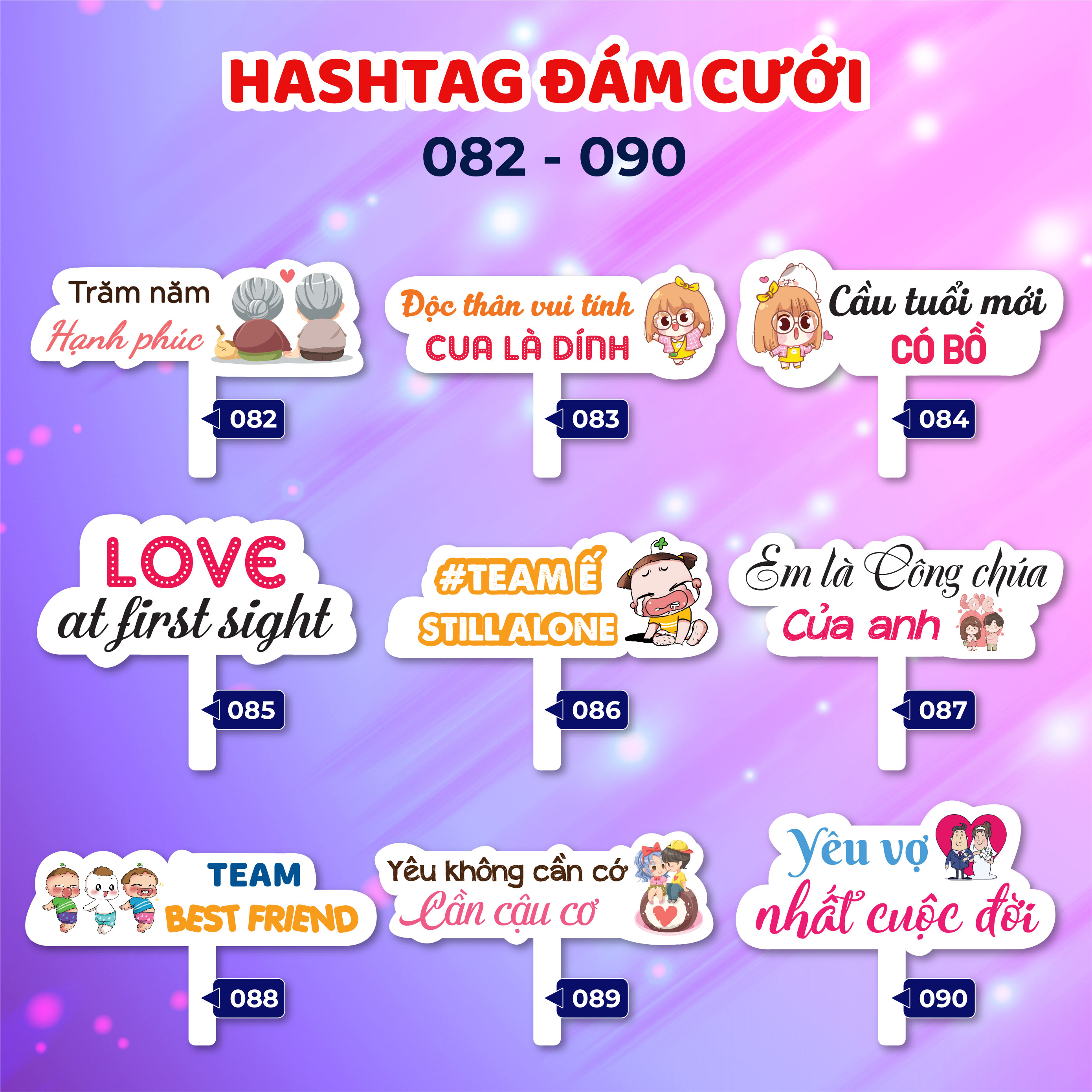 Bảng hashtag cầm tay chụp hình đám cưới (MS 081 - 100)