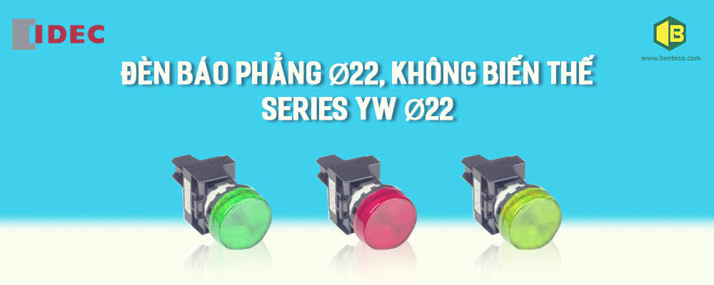 YW1P-1EQM3 : Đèn báo Idec phi 22, loại phẳng, 220V AC/DC
