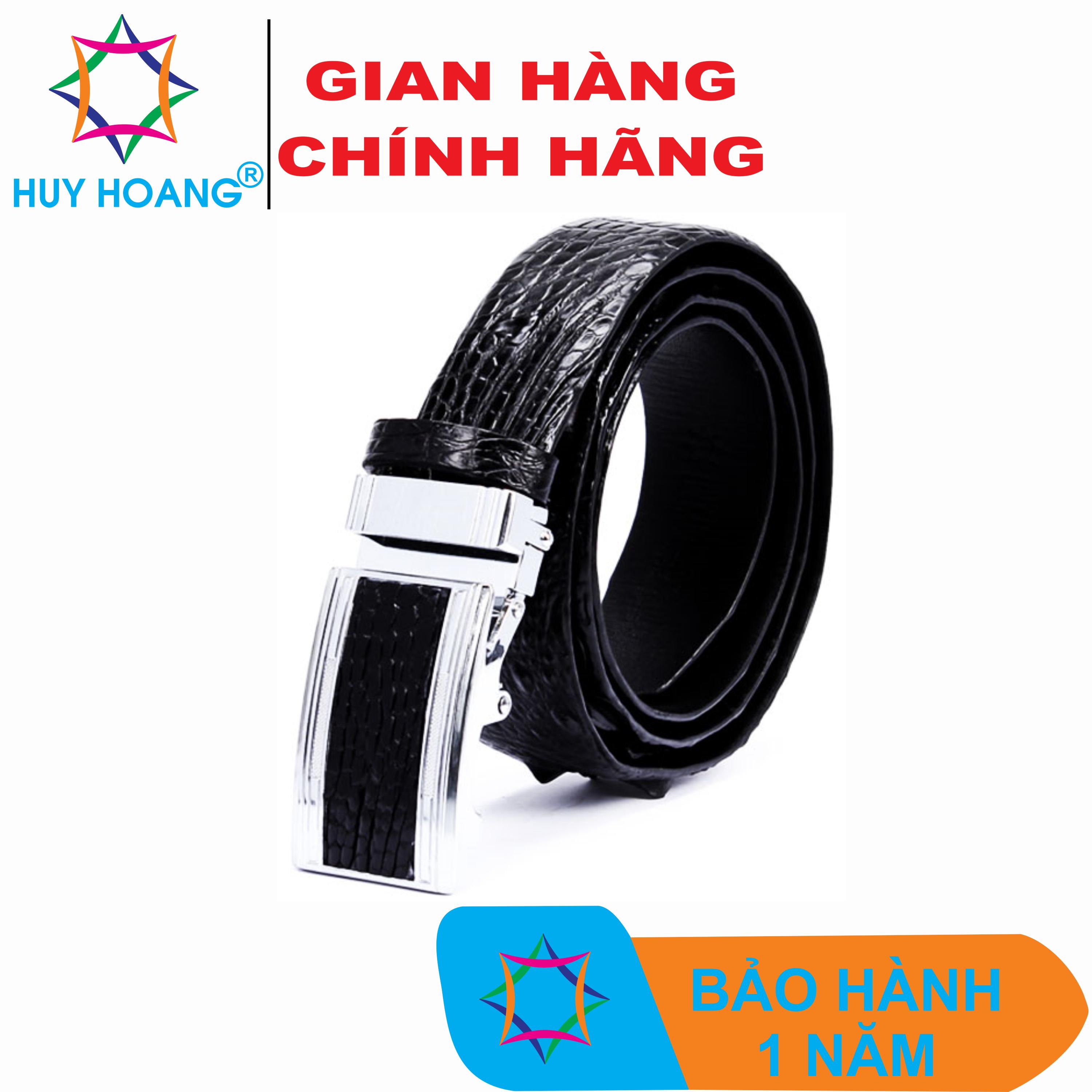 Thắt lưng nam da cá  sấu nguyên con màu đen HK4204