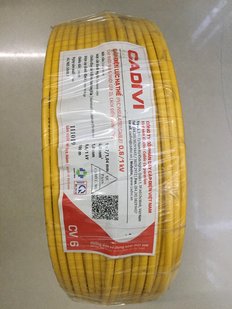 Dây cáp điện đơn CV 6.0 CADIVI. Cuộn 100 m