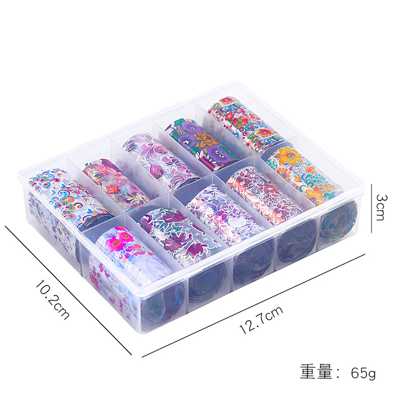 Foil dán móng hộp 10 cuộn nhiều họa tiết
