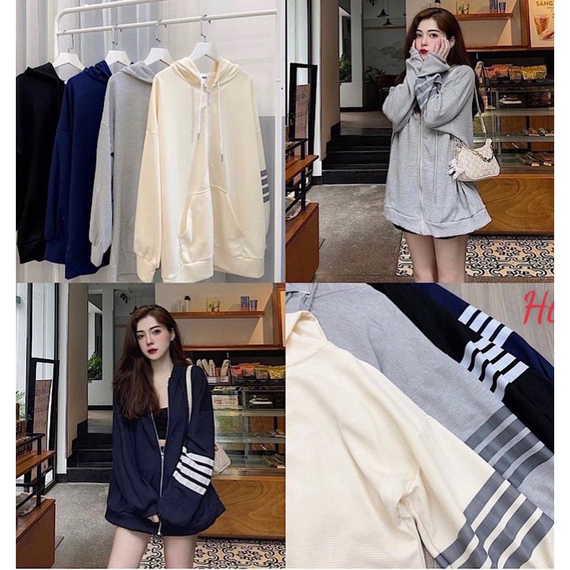 Áo khoác nỉ cotton 4 sọc tay nhiều màu