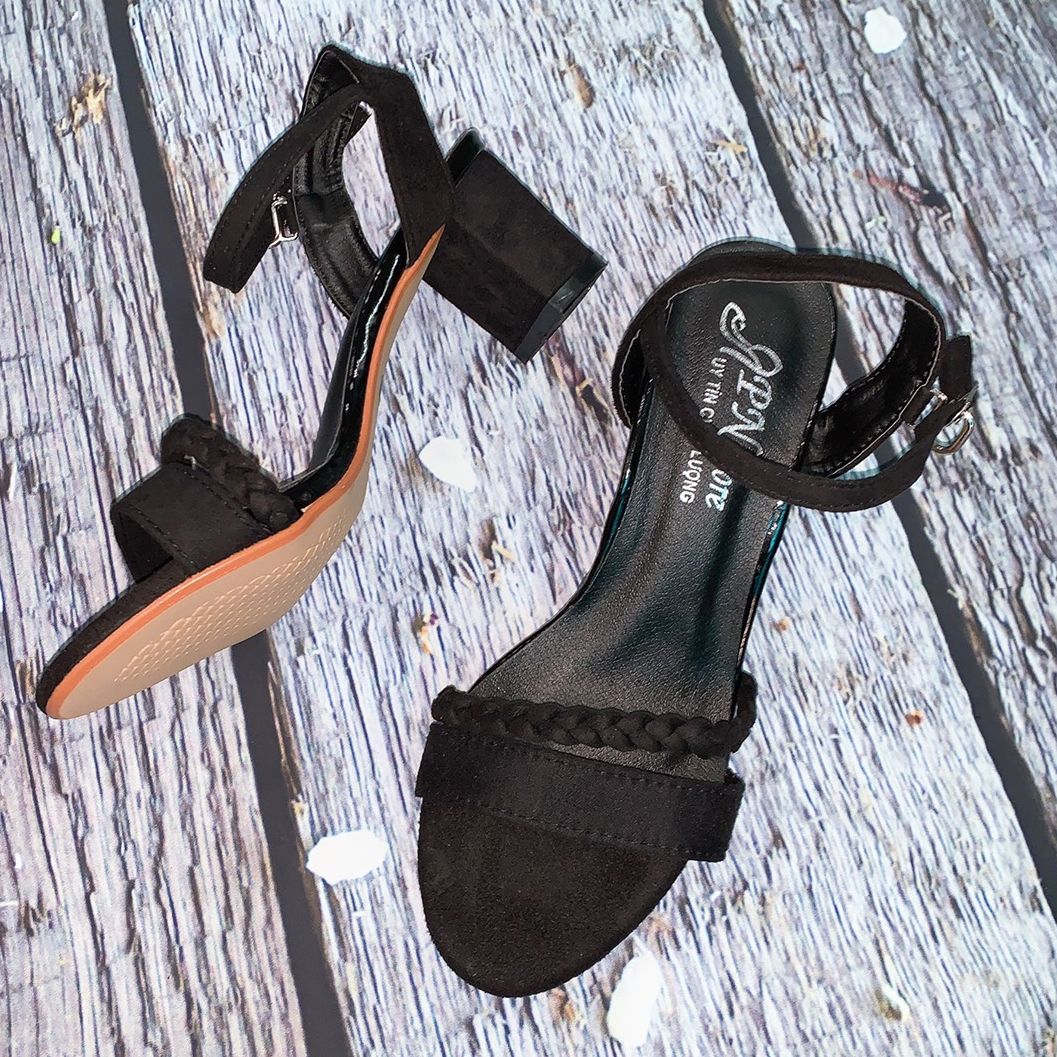 Giày sandal cao gót vuông 5p quai ngang nhung kết bính chéo SD001 [kèm ảnh thật]