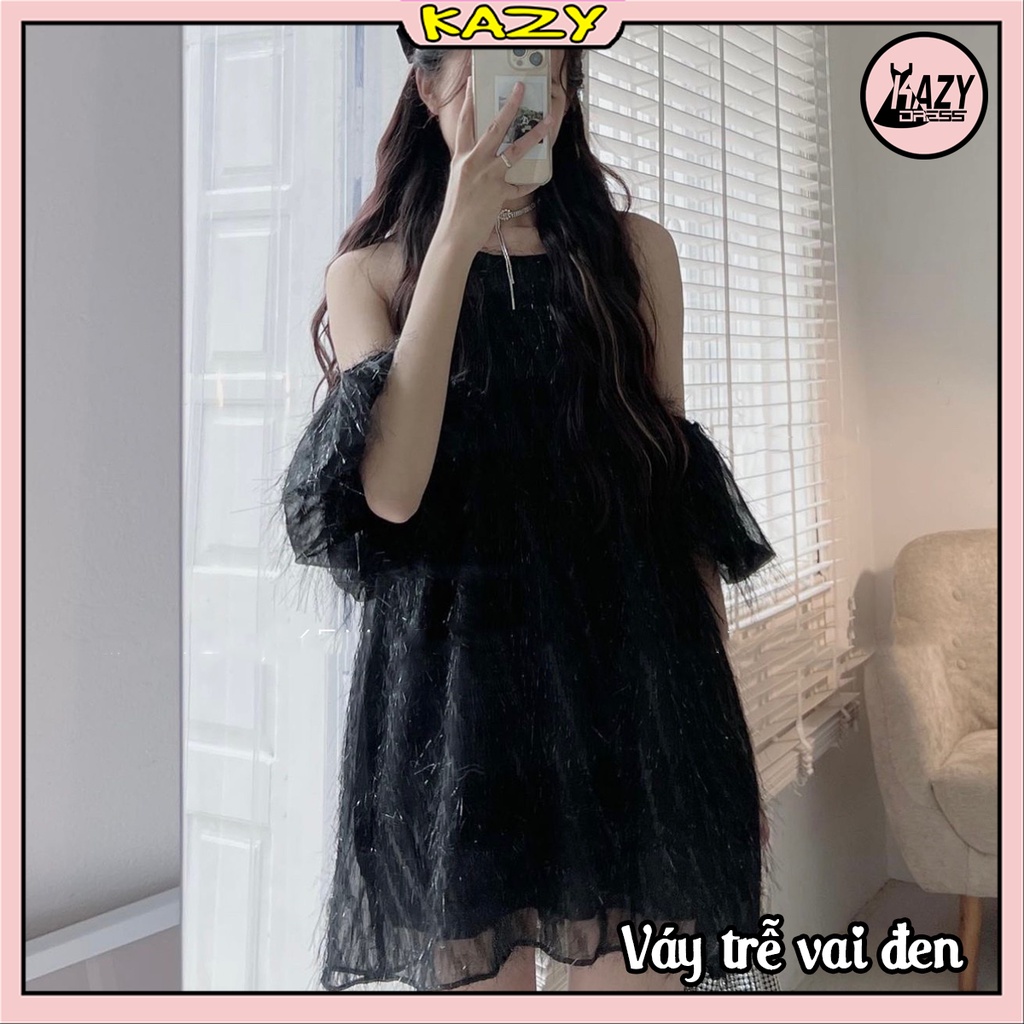 HOÀN TIỀN 15% - Váy cổ yếm trễ vai tơ lông mềm mịn phong cách tiểu thư KAZY DRESS V047