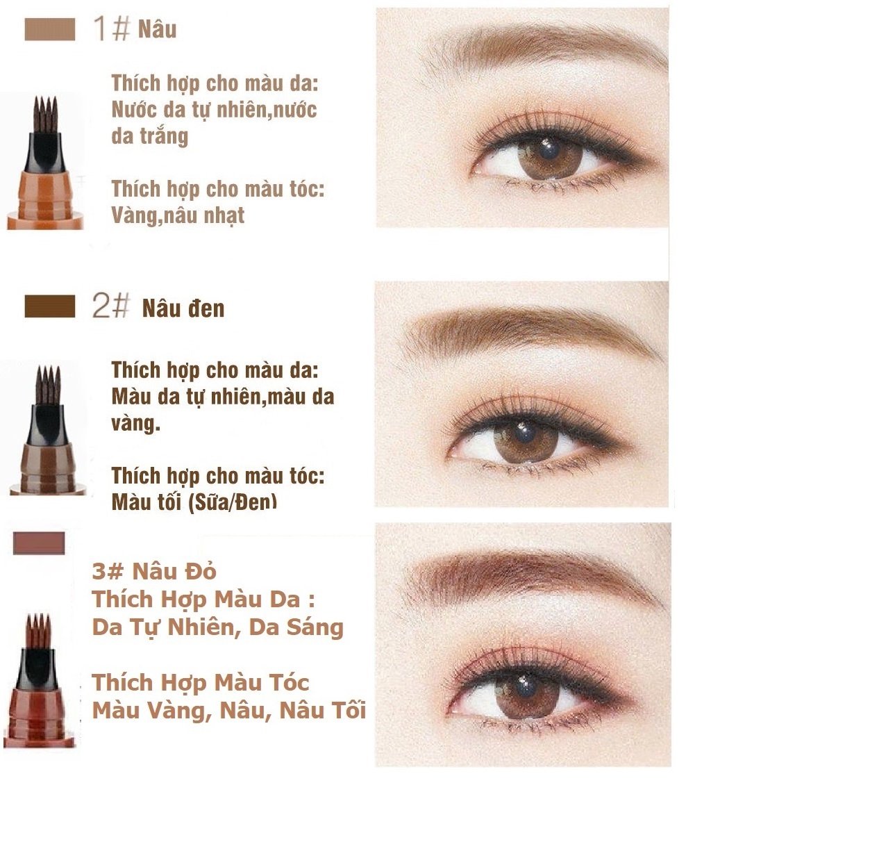 Bút Vẽ Lông Mày Phẩy Sợi 4D Không Thấm Nước