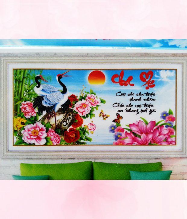 TRANH ĐÍNH ĐÁ Cha Mẹ Hạc Mẫu Đơn Sen Trúc