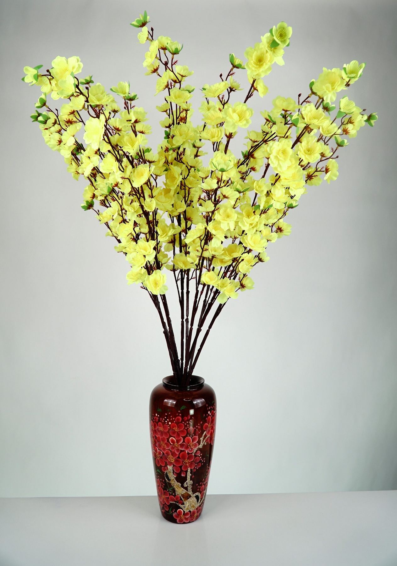 Hoa Mai Vàng giả trang trí Tết cực đẹp loại sịn cứng cáp cành nhiều hoa - Dài 95cm