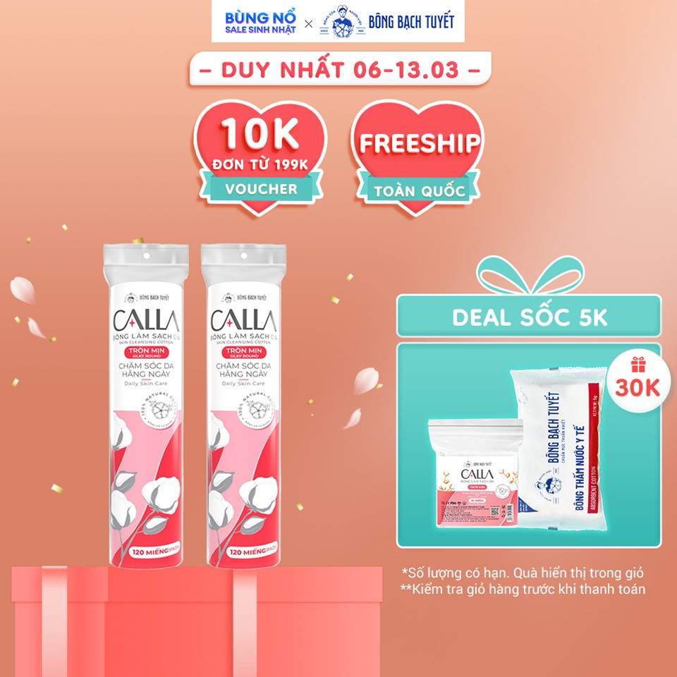 Combo 2 Gói Bông Tẩy trang làm sạch da Bông Bạch Tuyết Calla tròn mịn 120