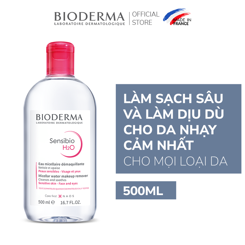 Dung dịch làm sạch và tẩy trang micellar cho da thường và da nhạy cảm Bioderma Sensibio H2O - 500ml
