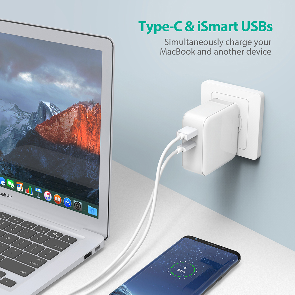 Củ Sạc RAVPower RP-PC080 36W iSmart, QC 3.0, USB Type C PD 36W