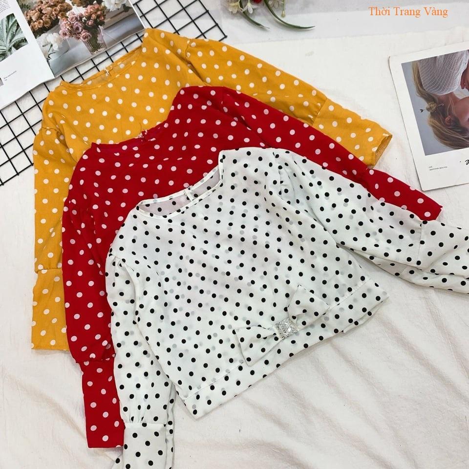 Áo voan chấm bi phối nơ trước dễ thương TTKX0357