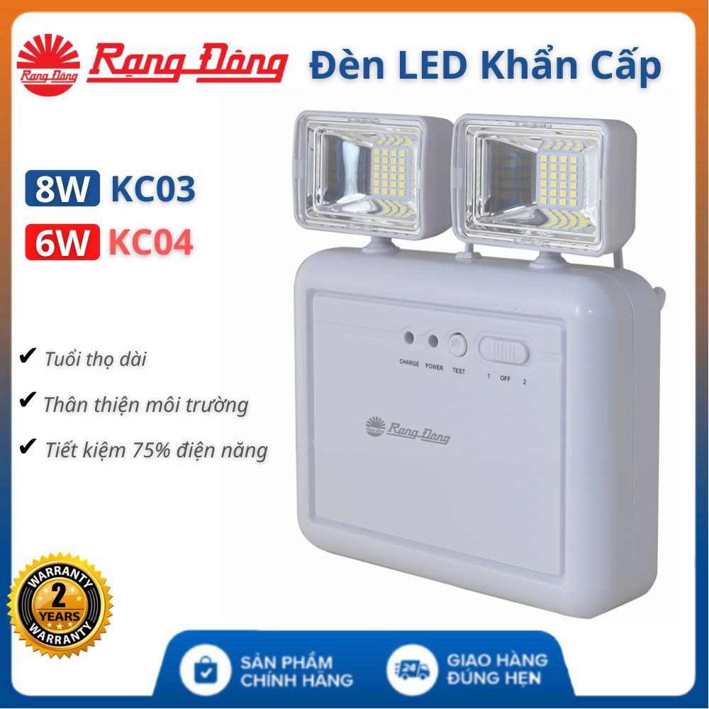 Đèn led chiếu sáng khẩn cấp rạng đông 8w kc03 / 6w kc04 ánh sáng trắng - bảo hành 24 tháng - đèn báo sự cố mất điện , đèn cảnh báo chớp , đèn sự cố akt