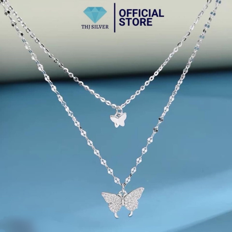 Dây chuyền đôi hình bướm nạm đá chuẩn bạc ta