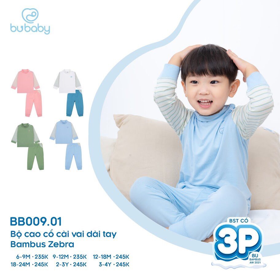 Bộ quần áo cao cổ cài vai dài tay Bambus Zebra BU Baby - Bubaby Bình Dương