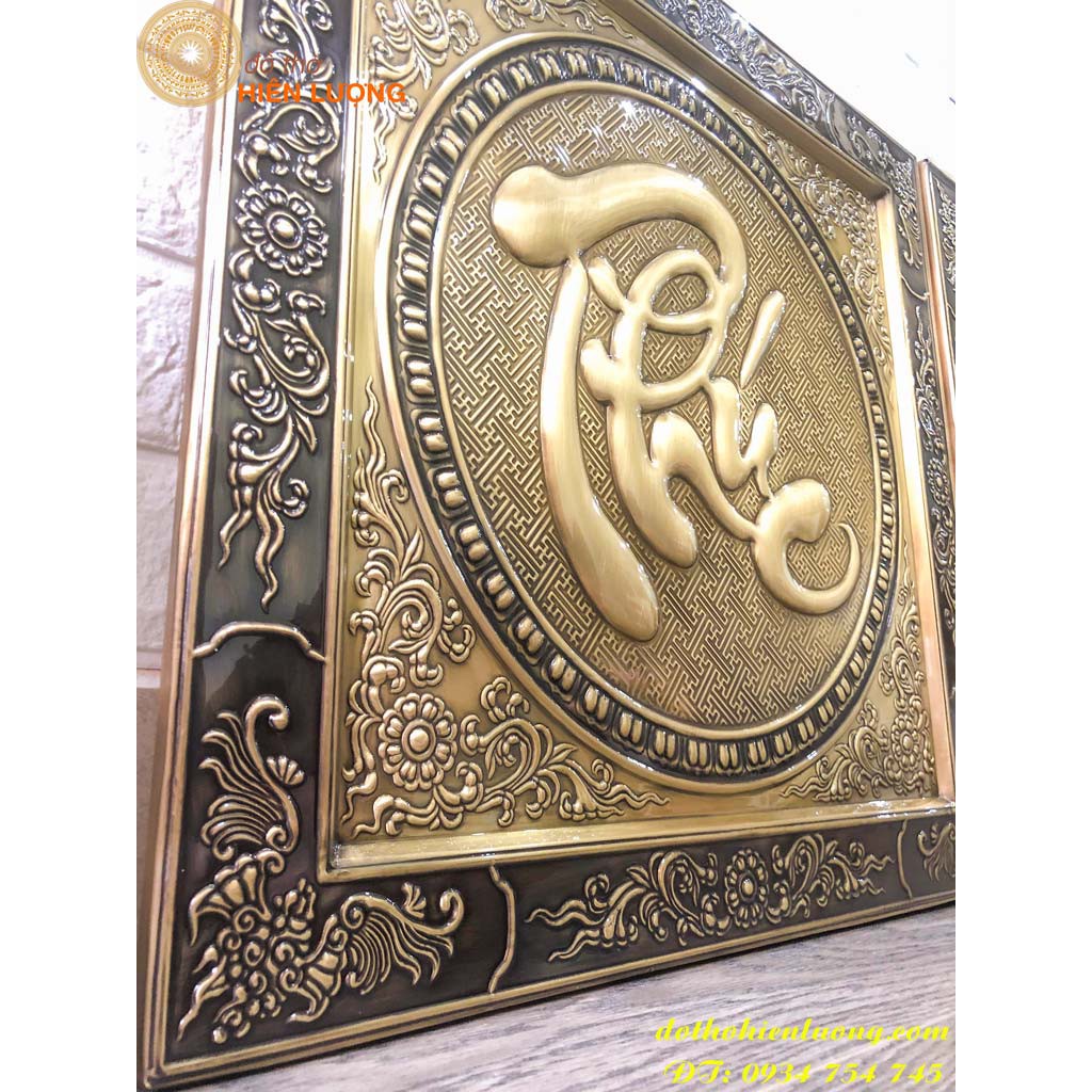 Bộ Tranh Chữ Phúc Lộc Thọ Bằng Đồng Liền Mê Thúc Nổi, Kích Thước 55x55cm/Bức