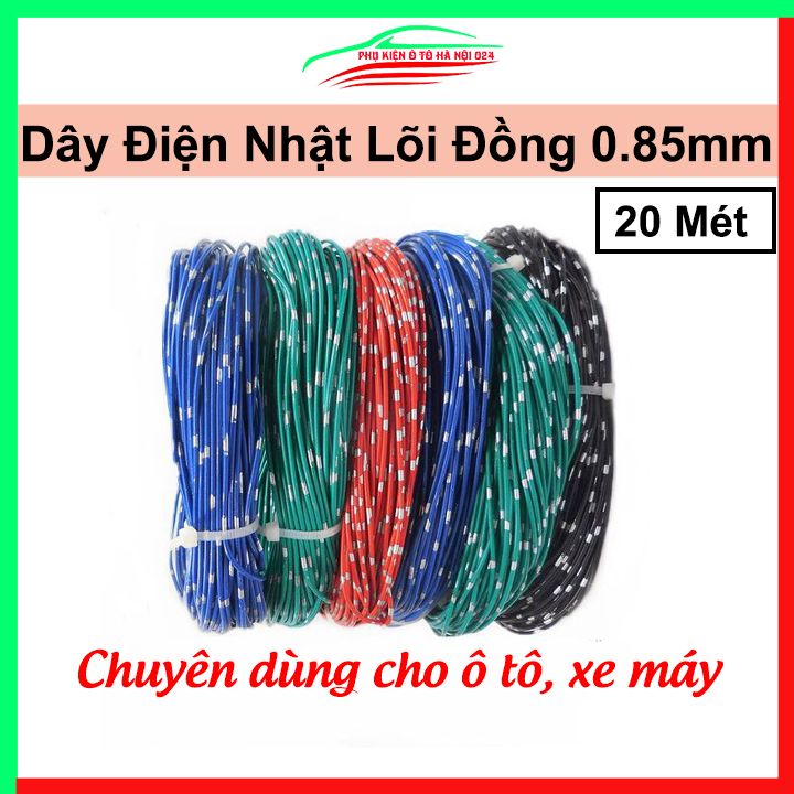 Cuộn 20 mét dây điện đơn nhật 0.85mm, lõi đồng chuyên dùng cho điện ô tô, xe máy chịu nhiệt chịu ẩm cao
