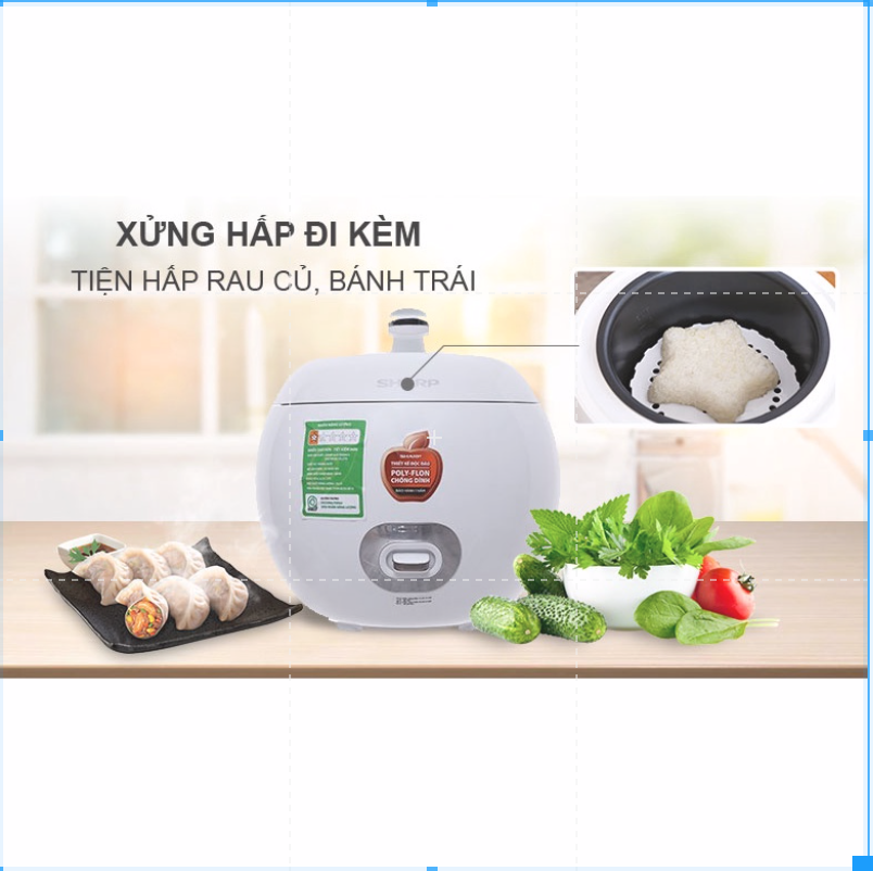 Nồi cơm điện Sharp KS-A08V-WH, KS-A08V-RD 0.72 lít (Hàng chính hãng, Nấu cơm nhanh, Thiết kế độc đáo)